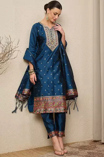 Blue women kurta pant dupatta set