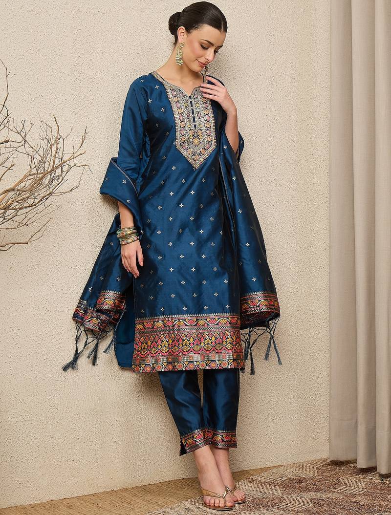 Blue women kurta pant dupatta set