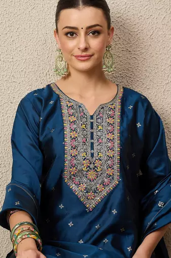 Blue women kurta pant dupatta set