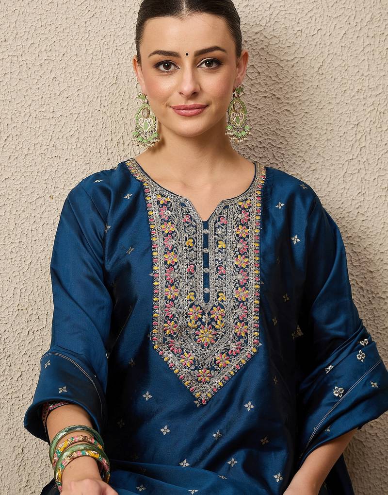 Blue women kurta pant dupatta set