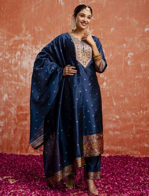 Blue women kurta pant dupatta set 1