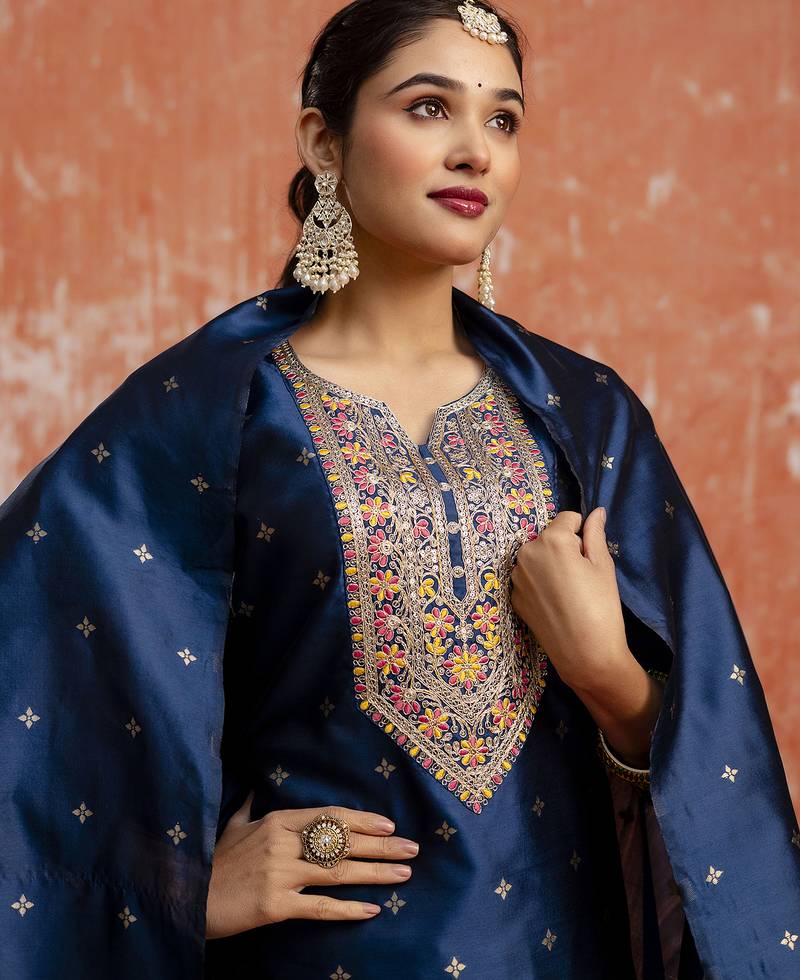 Blue women kurta pant dupatta set