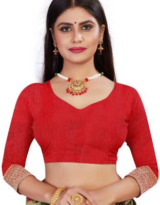 red silk blend banarasi saree with unstitched blouse piece 5