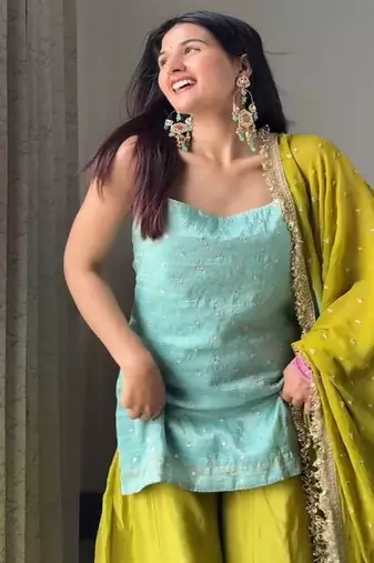 aqua & lime contemporary sharara set