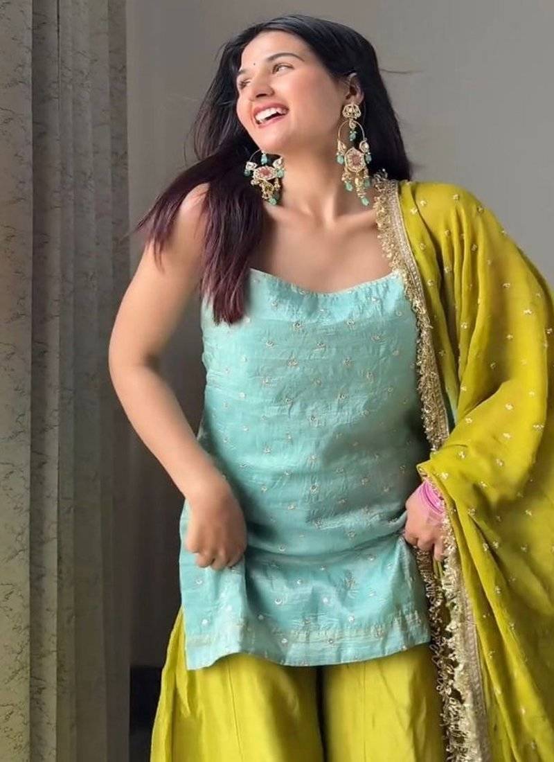 aqua & lime contemporary sharara set