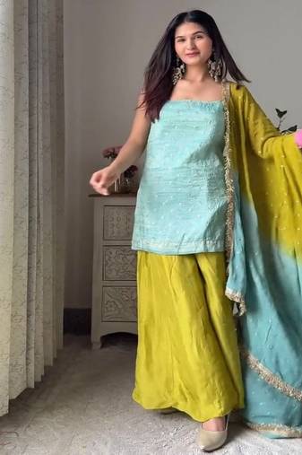 aqua & lime contemporary sharara set
