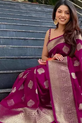 wine soft art silk banarasi jacuard work designer party wear saree with unstitched blouse piece