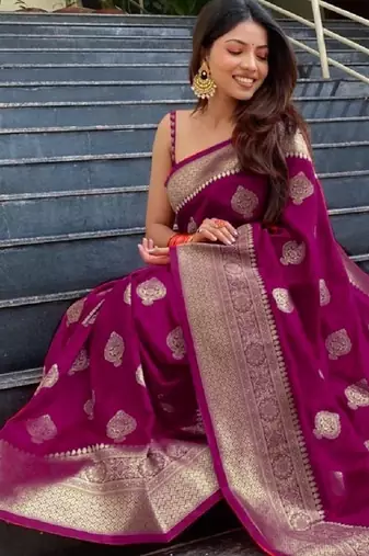 wine soft art silk banarasi jacuard work designer party wear saree with unstitched blouse piece