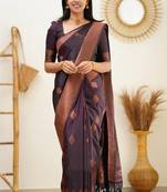 purple soft art silk banarasi jacuard work designer party wear saree with unstitched blouse piece