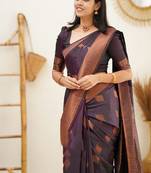 purple soft art silk blend banarasi jacuard work designer party wear saree with unstitched blouse piece