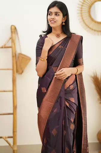 purple silk blend banarasi saree with unstitched blouse piece