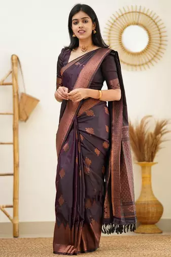 purple silk blend banarasi saree with unstitched blouse piece