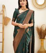 green soft art silk banarasi jacuard work designer party wear saree with unstitched blouse piece