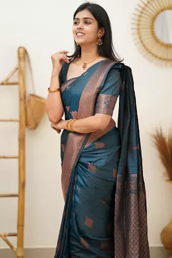 morpich silk blend banarasi saree with unstitched blouse piece