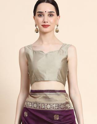 purple silk blend banarasi saree with unstitched blouse piece 5