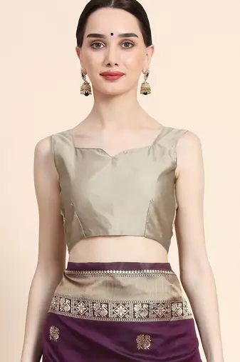 purple silk blend banarasi saree with unstitched blouse piece