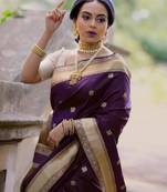 purple soft art silk banarasi jacuard work designer party wear saree with unstitched blouse piece