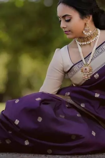 purple soft art silk banarasi jacuard work designer party wear saree with unstitched blouse piece