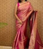 pink soft art silk banarasi jacuard work designer party wear saree with unstitched blouse piece