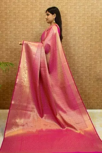 pink silk blend banarasi saree with unstitched blouse piece