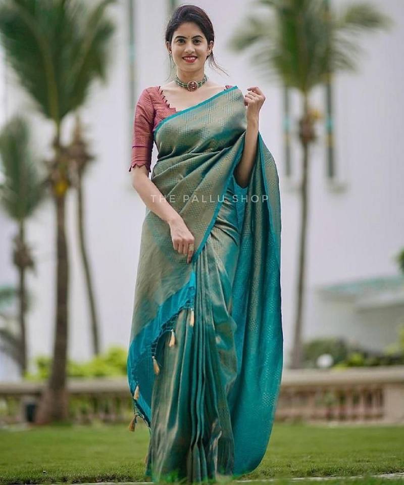 sky blue purple  soft art silk banarasi jacuard work designer party wear saree with unstitched blouse piece