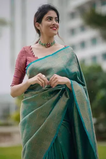 sky blue purple silk blend banarasi saree with unstitched blouse piece