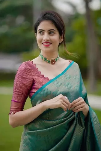 sky blue purple  soft art silk banarasi jacuard work designer party wear saree with unstitched blouse piece