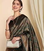 green silk blend banarasi saree with unstitched blouse piece