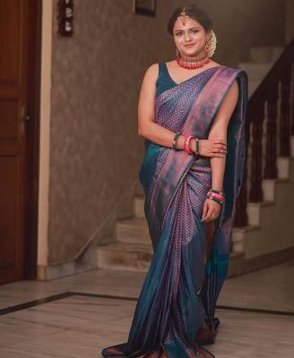 rema silk blend banarasi saree with unstitched blouse piece 2