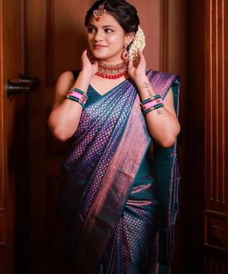rema silk blend banarasi saree with unstitched blouse piece 1