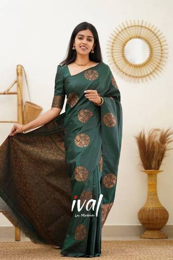 green soft art silk banarasi jacuard work designer party wear saree with unstitched blouse piece