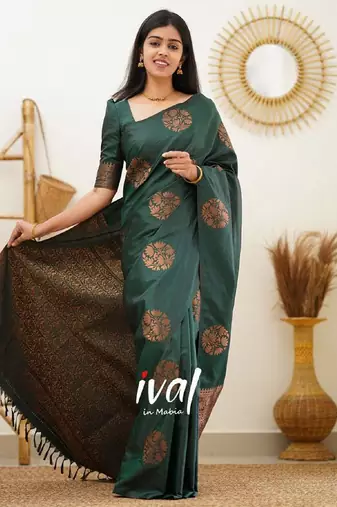 green soft art silk banarasi jacuard work designer party wear saree with unstitched blouse piece