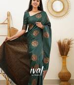green soft art silk banarasi jacuard work designer party wear saree with unstitched blouse piece