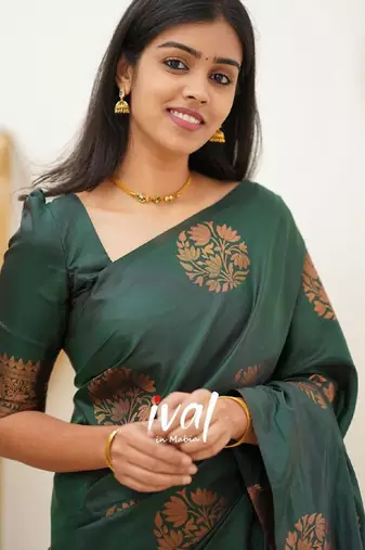 green silk blend banarasi saree with unstitched blouse piece