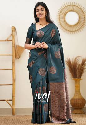rema silk blend banarasi saree with unstitched blouse piece 1