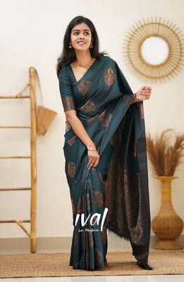rema silk blend banarasi saree with unstitched blouse piece 3
