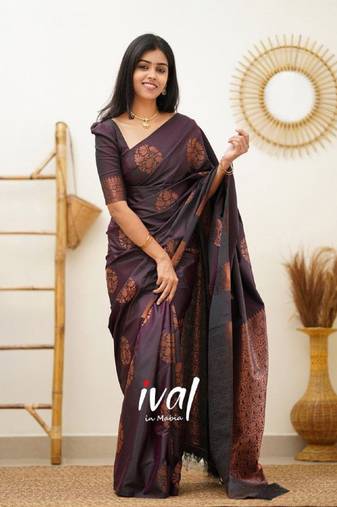 eine soft art silk banarasi jacuard work designer party wear saree with unstitched blouse piece