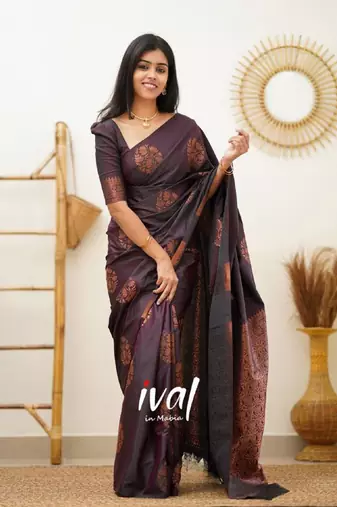 eine soft art silk banarasi jacuard work designer party wear saree with unstitched blouse piece