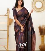 wine art silk blend saree with banarasi jacquard zari work