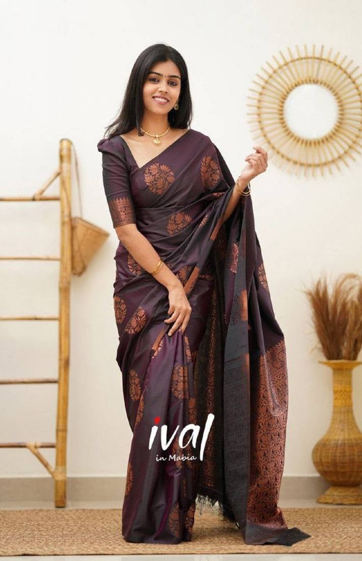 eine soft art silk banarasi jacuard work designer party wear saree with unstitched blouse piece