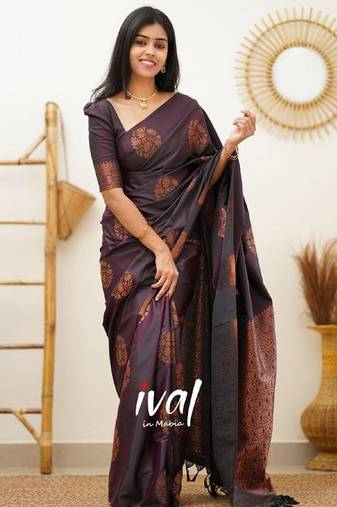 eine soft art silk banarasi jacuard work designer party wear saree with unstitched blouse piece