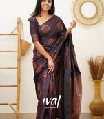 eine soft art silk banarasi jacuard work designer party wear saree with unstitched blouse piece