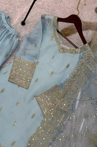 powder blue embroidered suit with dupatta
