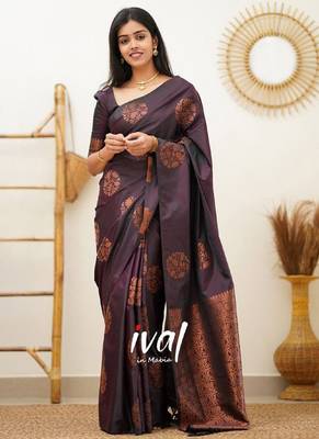 wine silk blend saree with banarasi jacquard zari  2