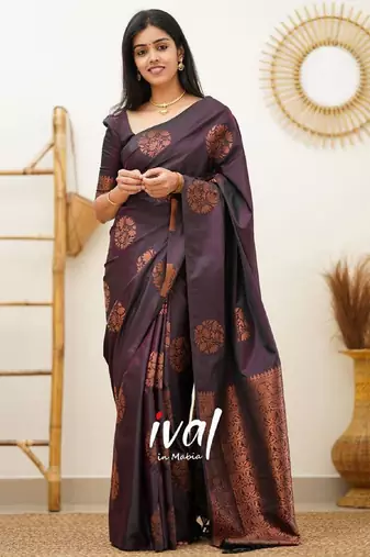 wine silk blend saree with banarasi jacquard zari 