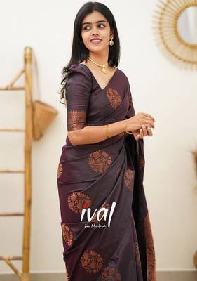 wine silk blend saree with banarasi jacquard zari  4