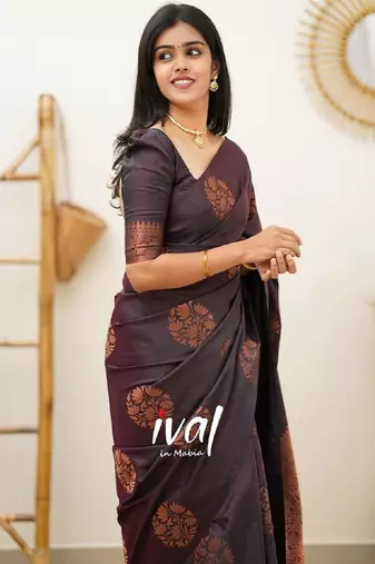 wine silk blend saree with banarasi jacquard zari 