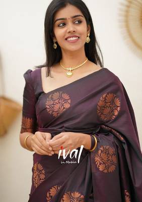 wine silk blend saree with banarasi jacquard zari  5