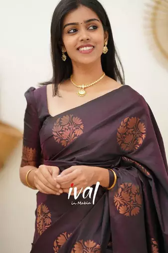 wine silk blend saree with banarasi jacquard zari 