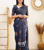 blue soft art silk blend banarasi jacuard work designer party wear saree with unstitched blouse piece